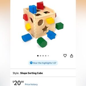 5/$25 Melissa & Doug Wooden Shape Sorting Cube